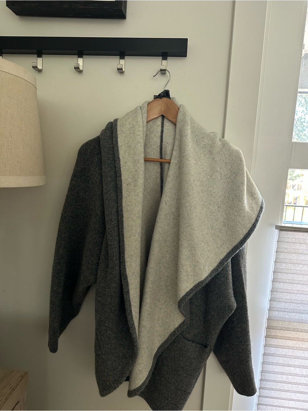 Anthropologie Two-Tone Reversible Shawl Cardigan in Charcoal & Light Gray